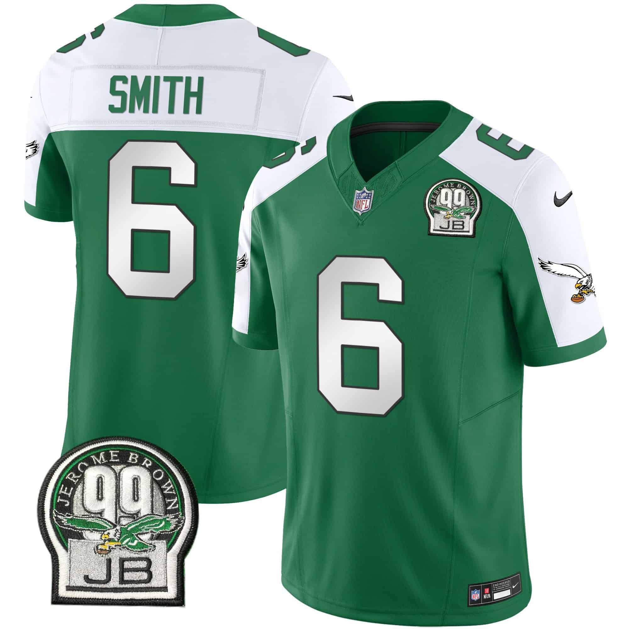 Men Philadelphia Eagles #6 Smith Green 2024 Nike Jerome Brown Patch Alternate Limited NFL Jersey